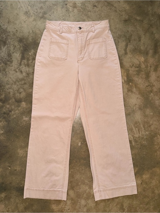 Old Navy Pants - Old Navy High Rise Wide Leg Pants 4 Tall Khaki Patch Pocket Stretch Cotton
